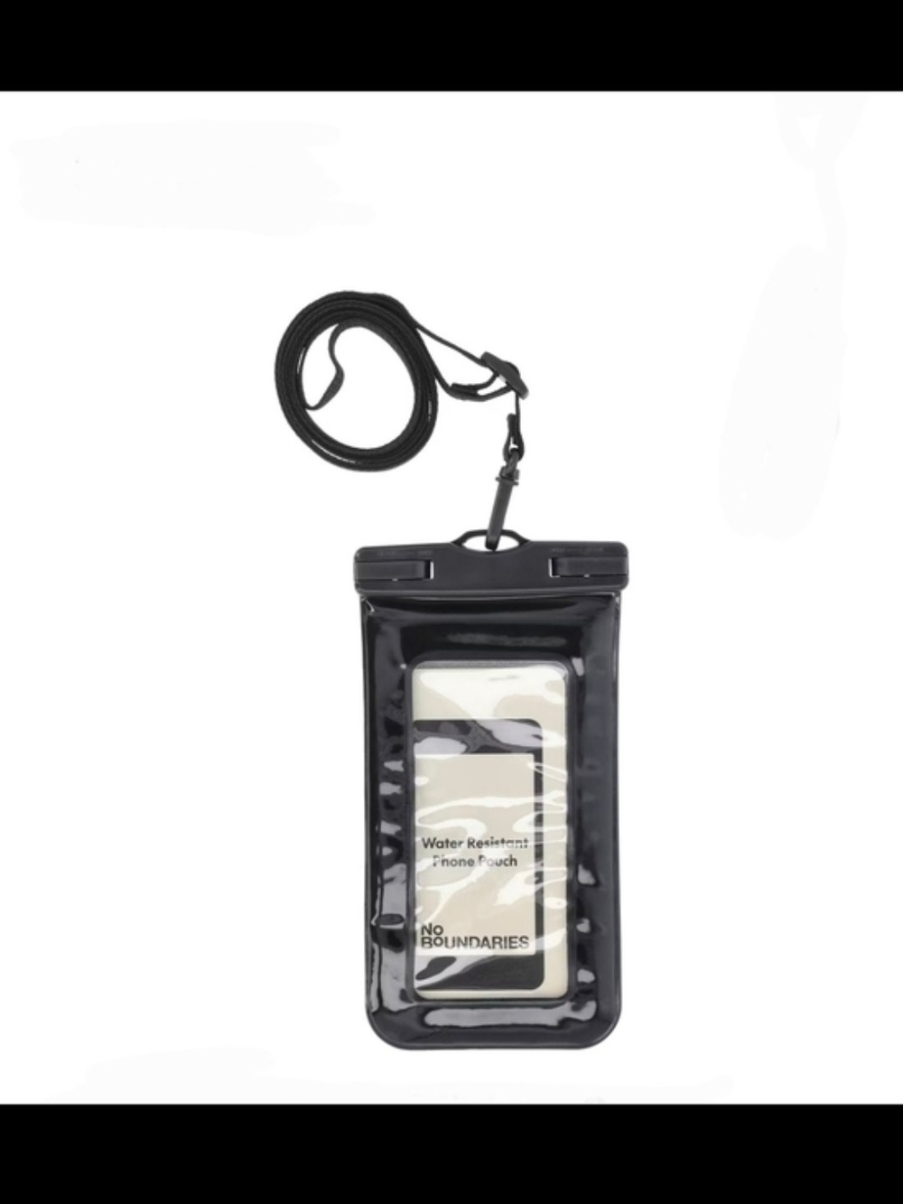 No Boundaries Black Waterproof Phone Pouch with Lanyard NWT